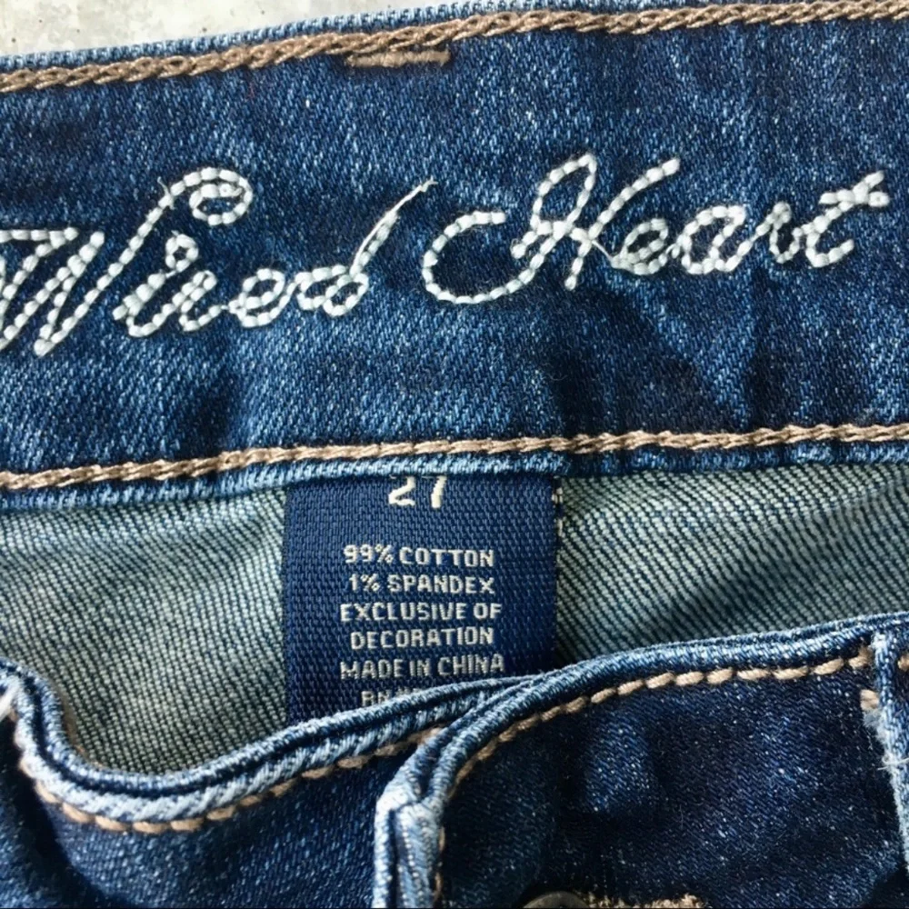 Wired Heart Dark Wash with Embroidered Cross Boot Cut Trouser Jeans 27
